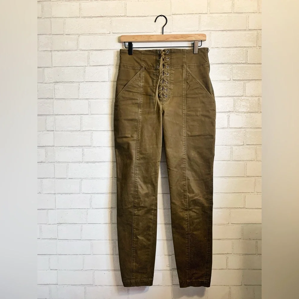 A.L.C. Kyle Pants Thyme Olive Lace-Up & Side Zip High-Waisted Pants
